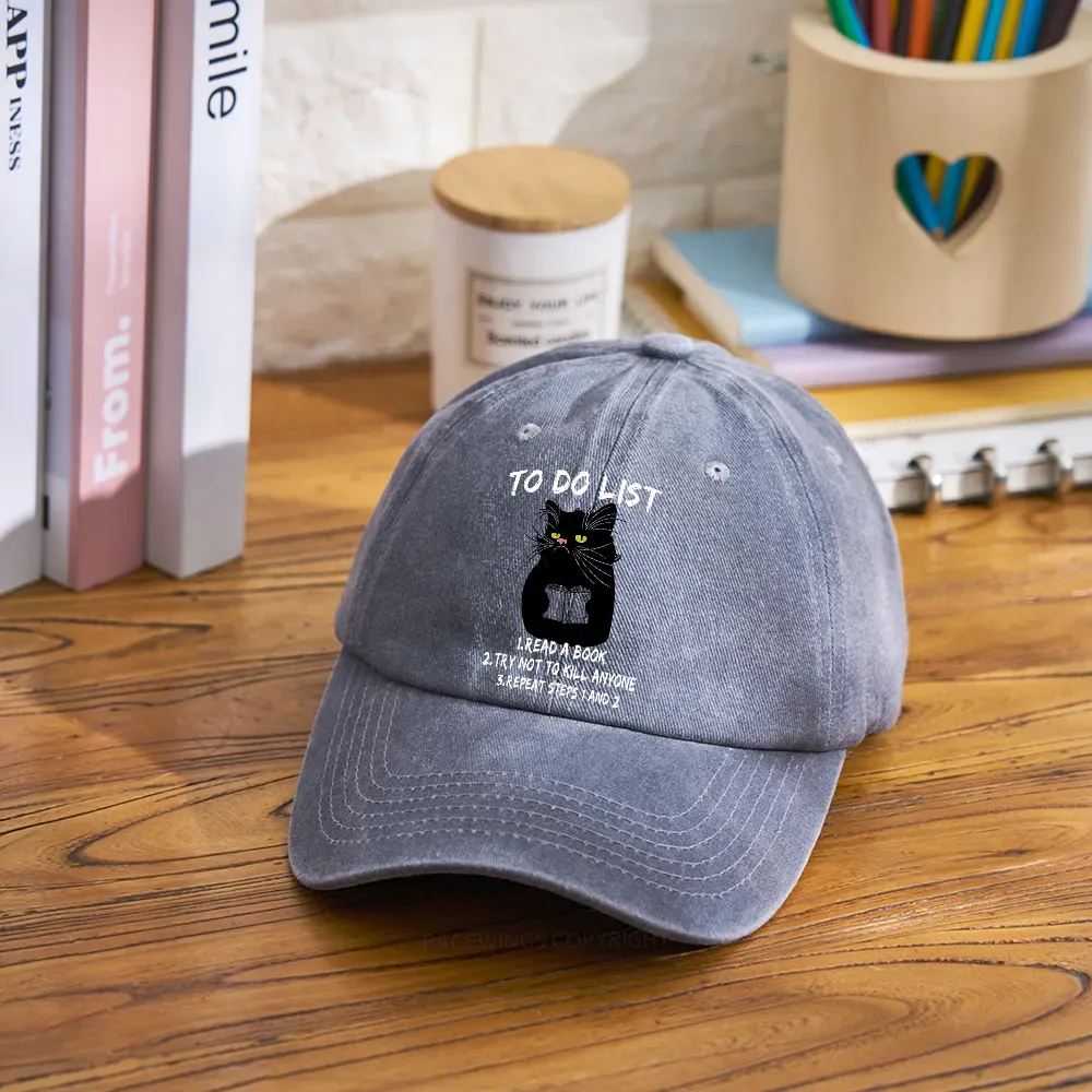 Pagewings Black Cat To Do List Washed Cap