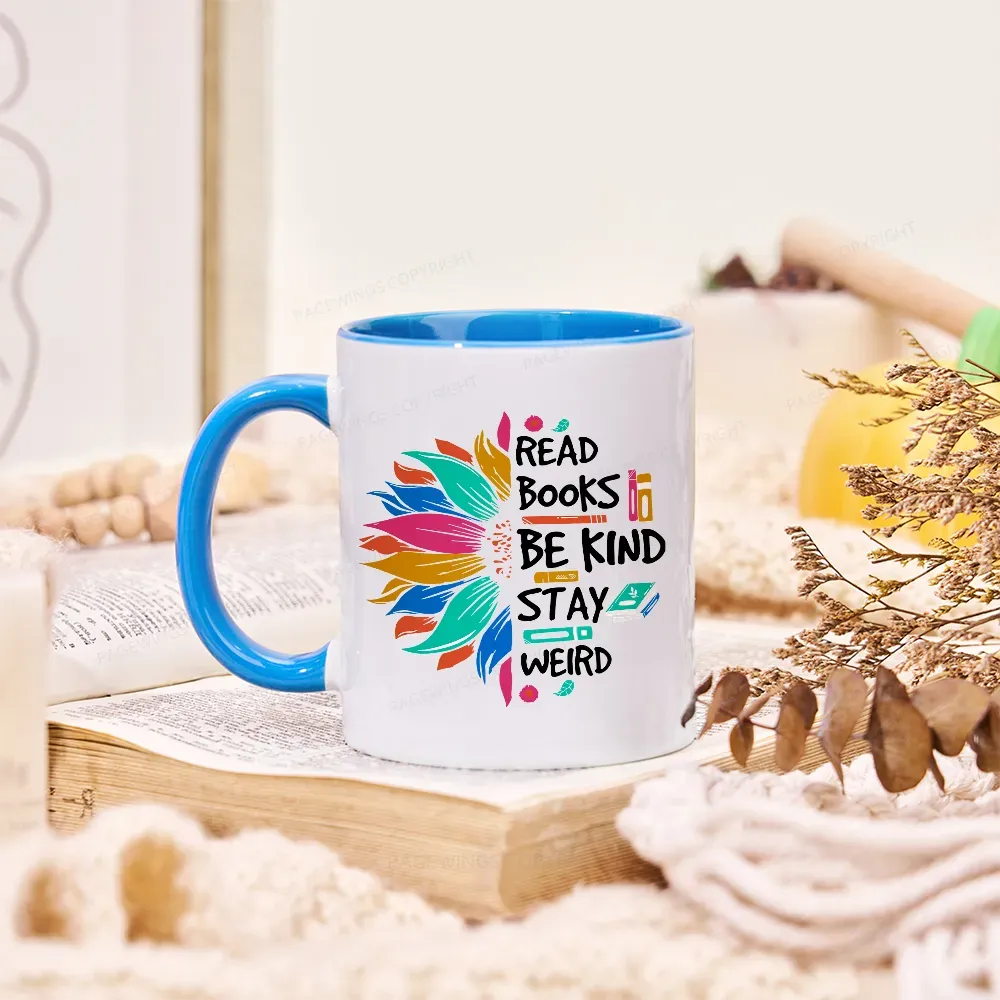 Pagewings Read Books Be Kind Stay Weird on Backpack Mug