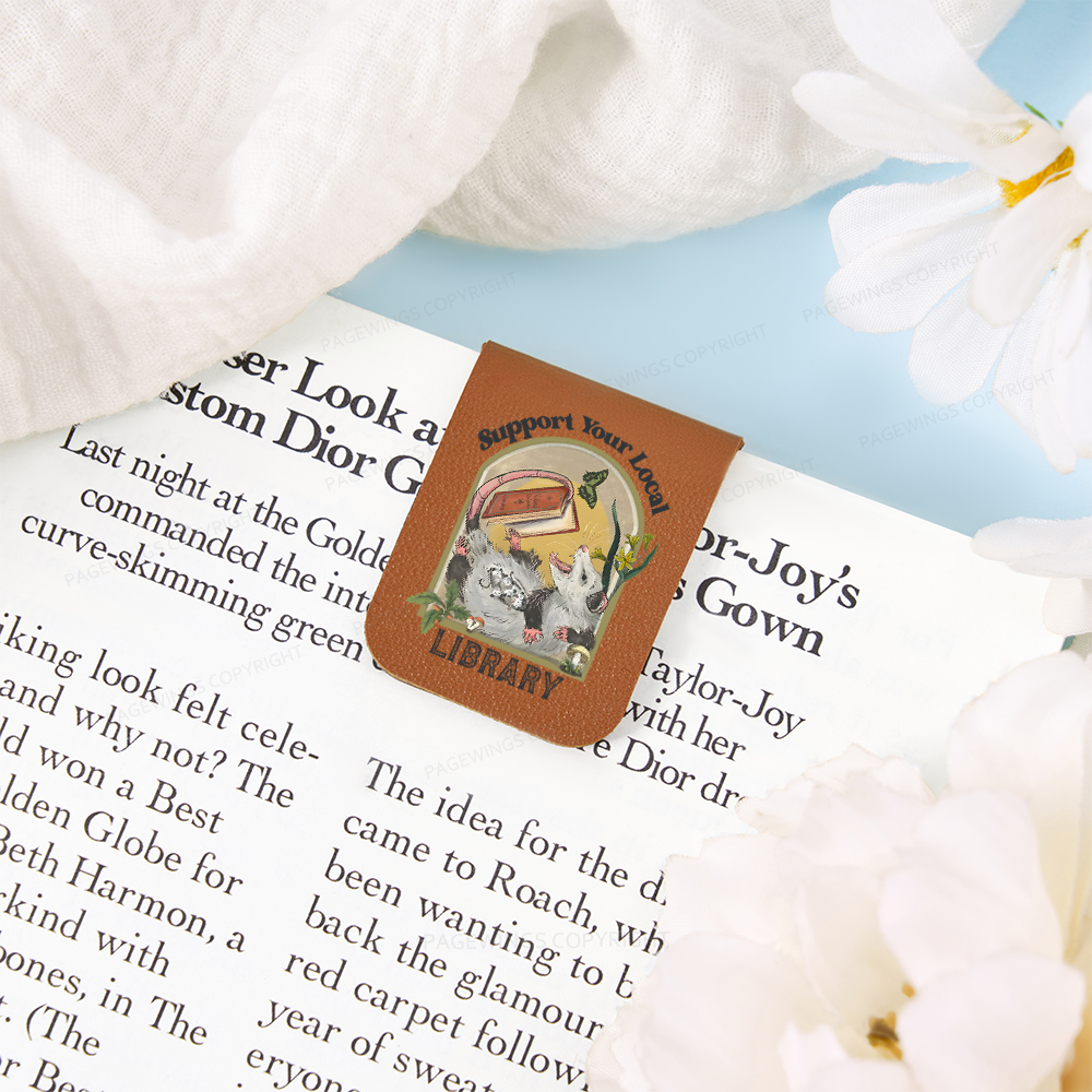 Pagewings Library Readers Make Leaders Jersey Short Sleeve Tee Feathers Quotes Magnetic Bookmark