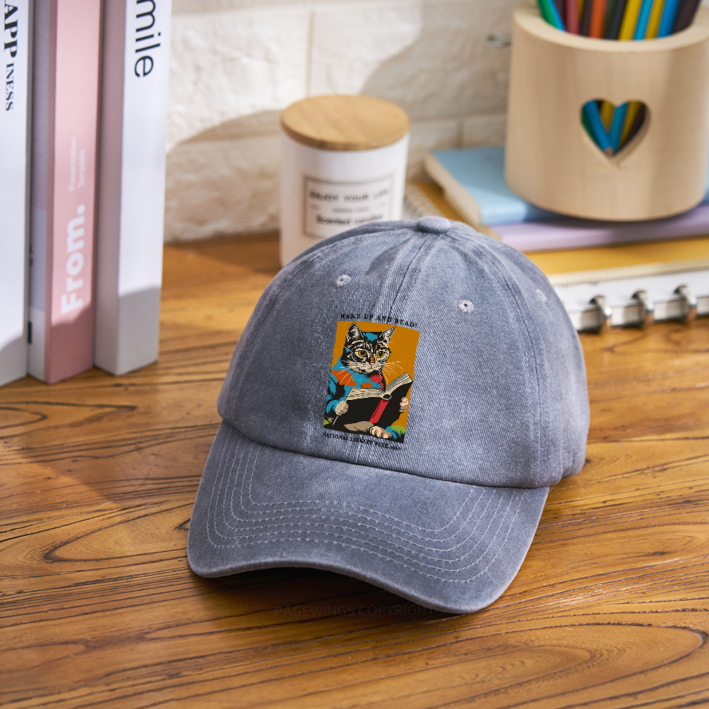 Pagewings Cat Reading Poster Washed Cap