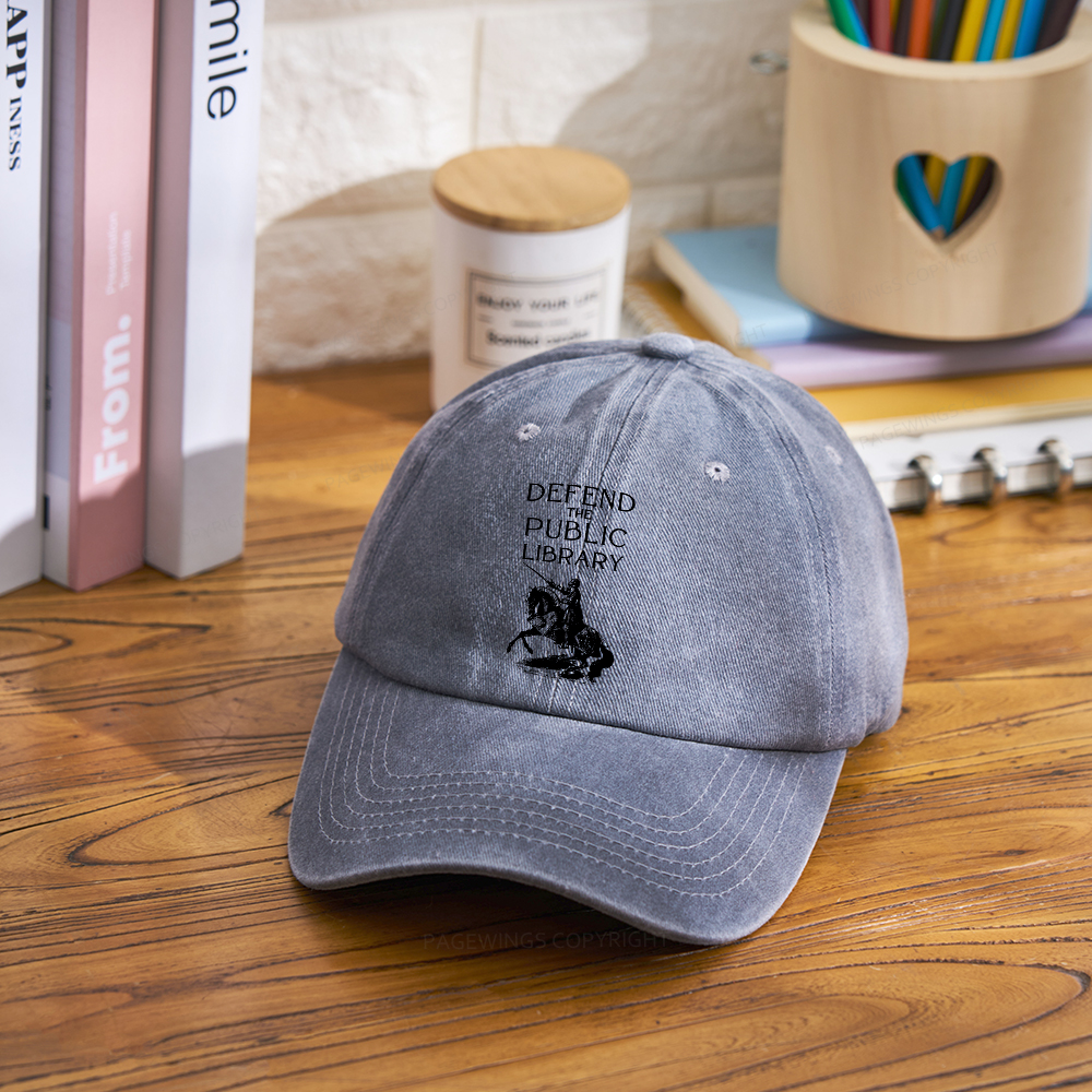 Pagewings Defend The Public Library Washed Cap
