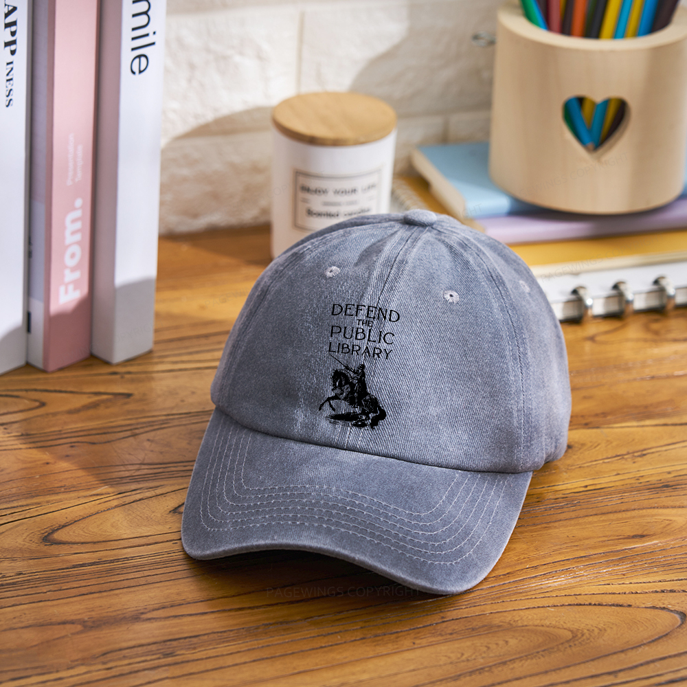 Pagewings Defend The Public Library Washed Cap