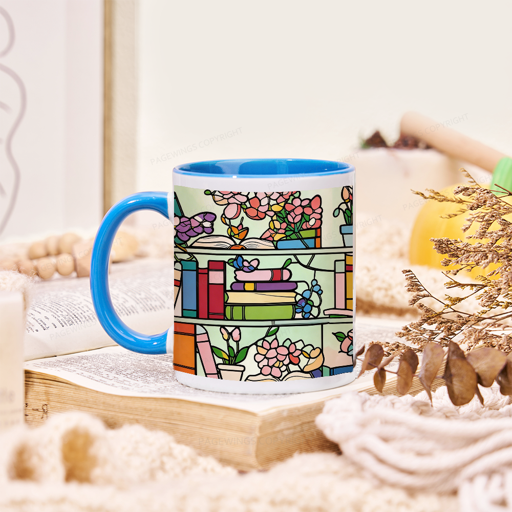 Pagewings Book Lover Floral Bookshelf Mug