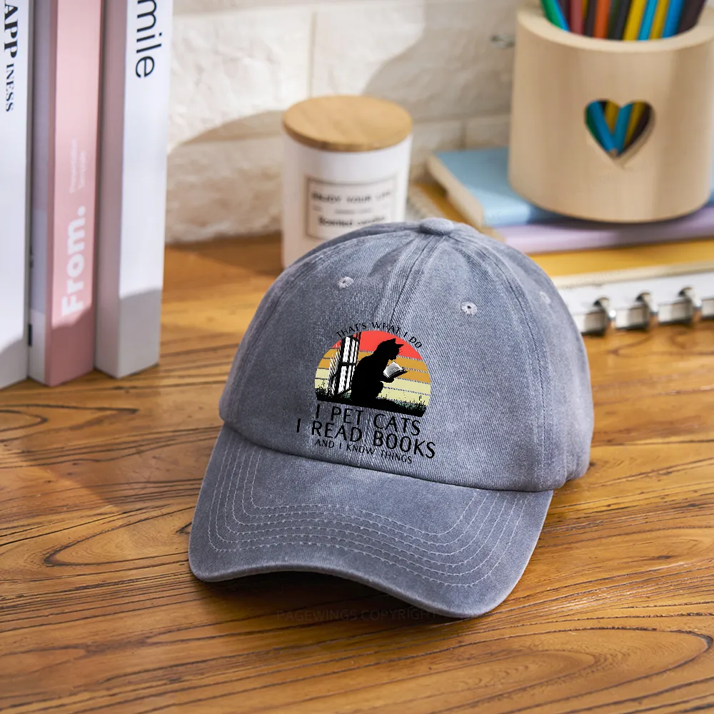 Pagewings Cat And Book Washed Cap