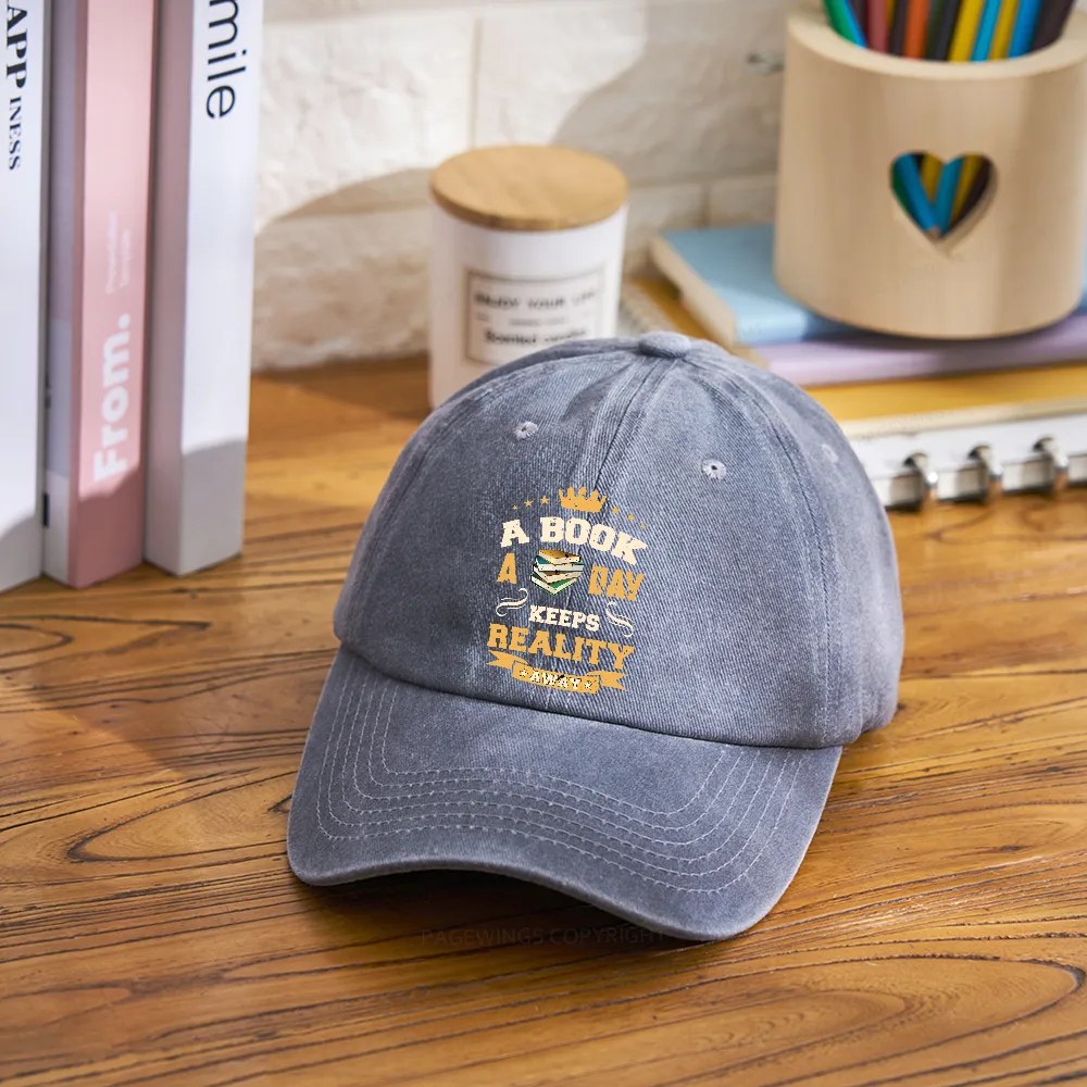 Pagewings A Book A Day Keeps Reality Away Washed Cap