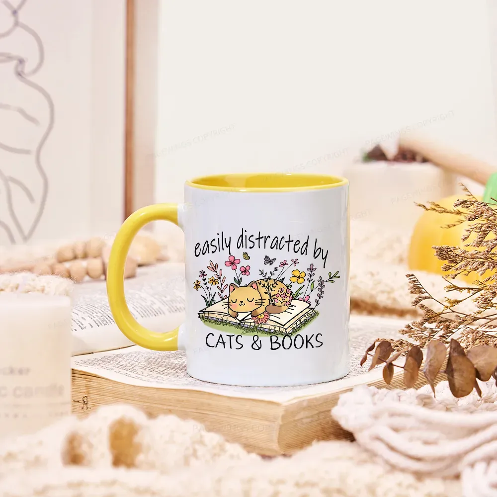 Pagewings Easily Distracted By Cats And Books Mug