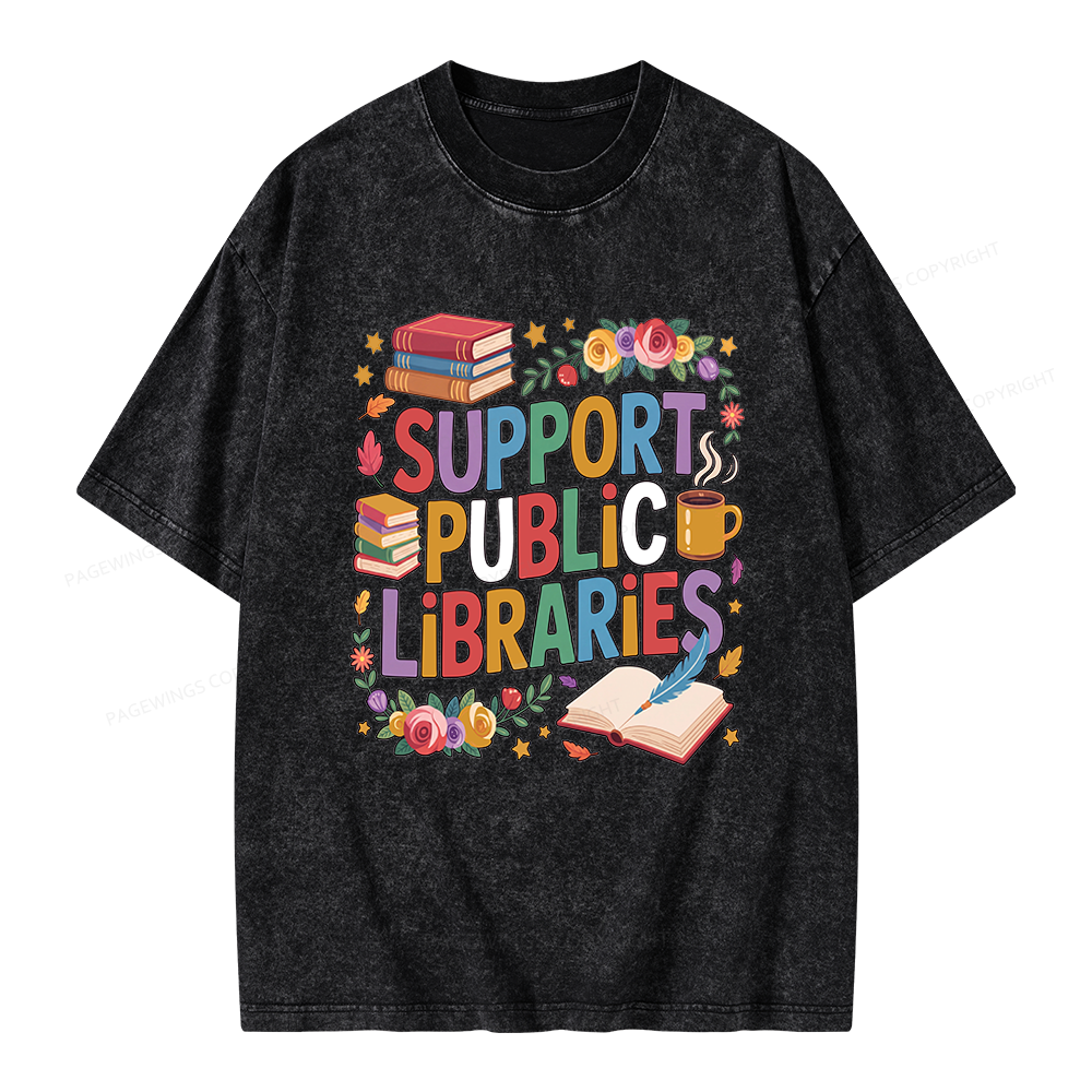 Pagewings Support Public Libraries Unisex Washed T-shirt