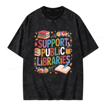Pagewings Support Public Libraries Unisex Washed T-shirt