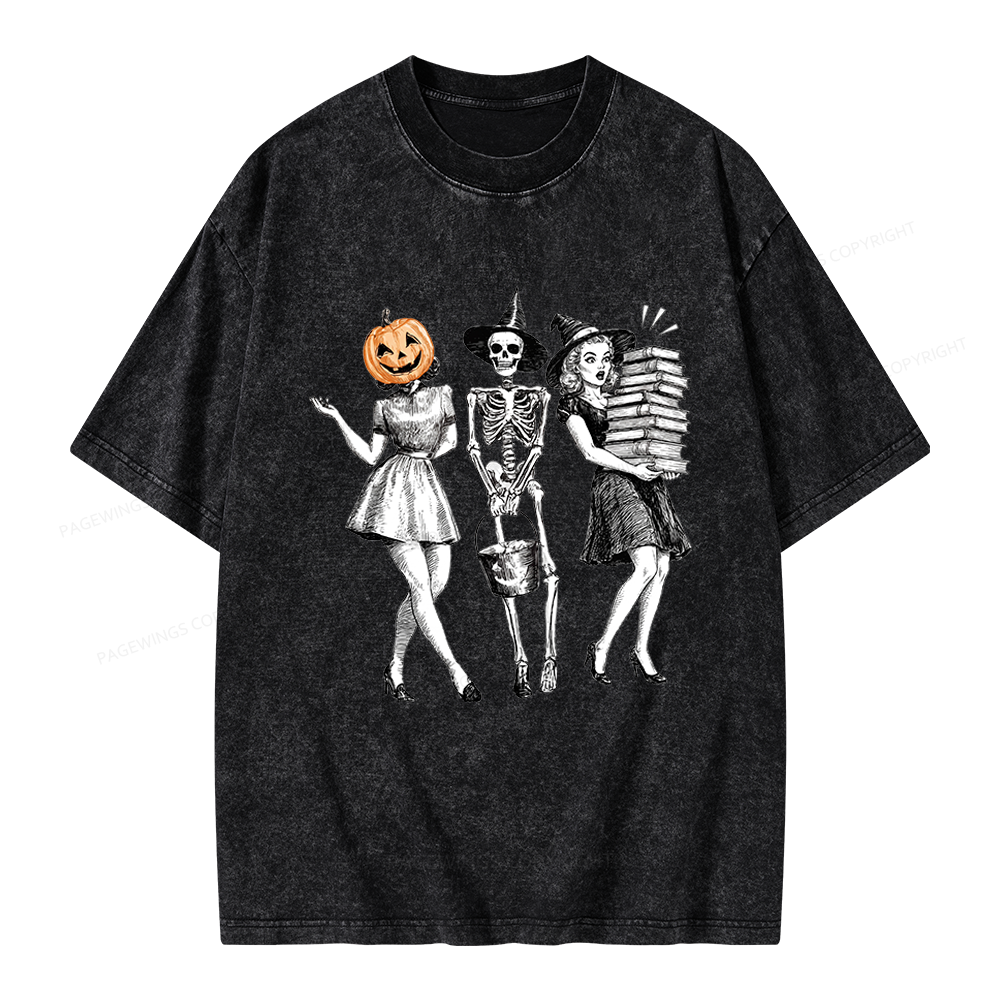 Pagewings Spooky Books Girl Unisex Washed T-shirt