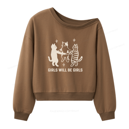 Pagewings Girls Will Be Girls 16326 Bookish Women Off Shoulder Sweatshirt