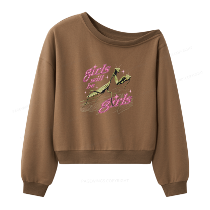 Pagewings Girls Will Be Girls 16402 Bookish Women Off Shoulder Sweatshirt