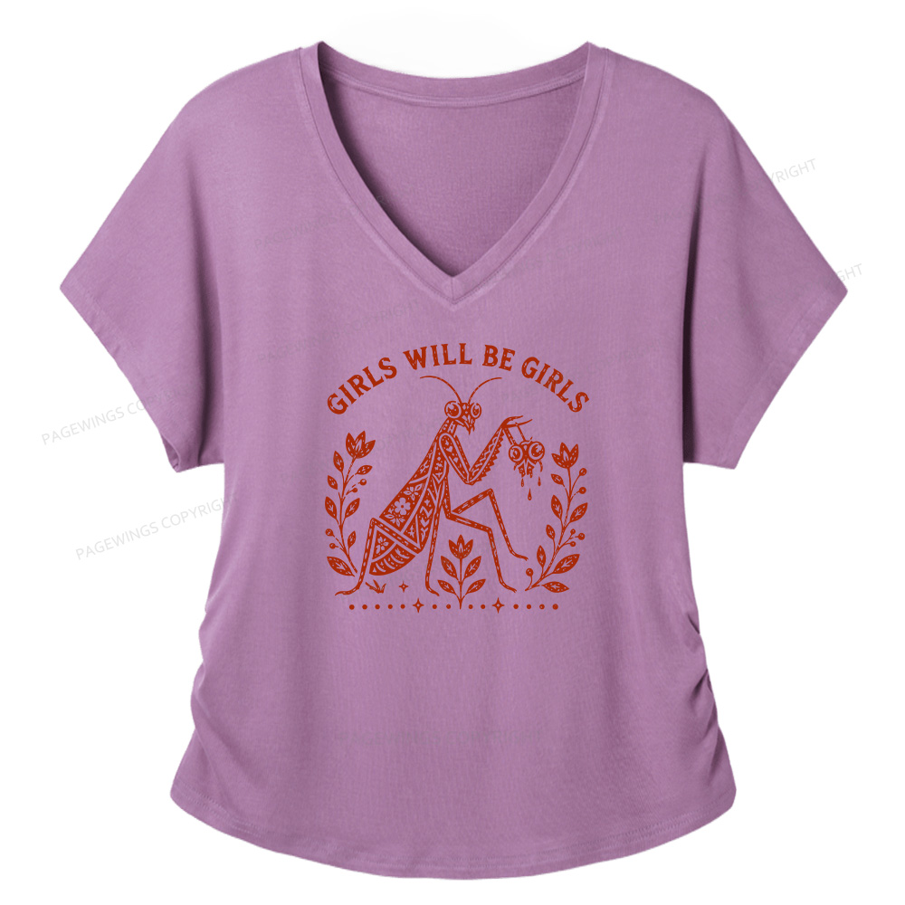 Pagewing Girls Will Be Girls16300 Soft Women's Modal V-neck T-shirt
