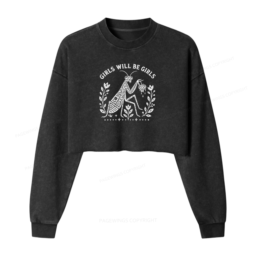 Pagewing Girls Will Be Girls 16300 Bookish Washed Crop Sweatshirt