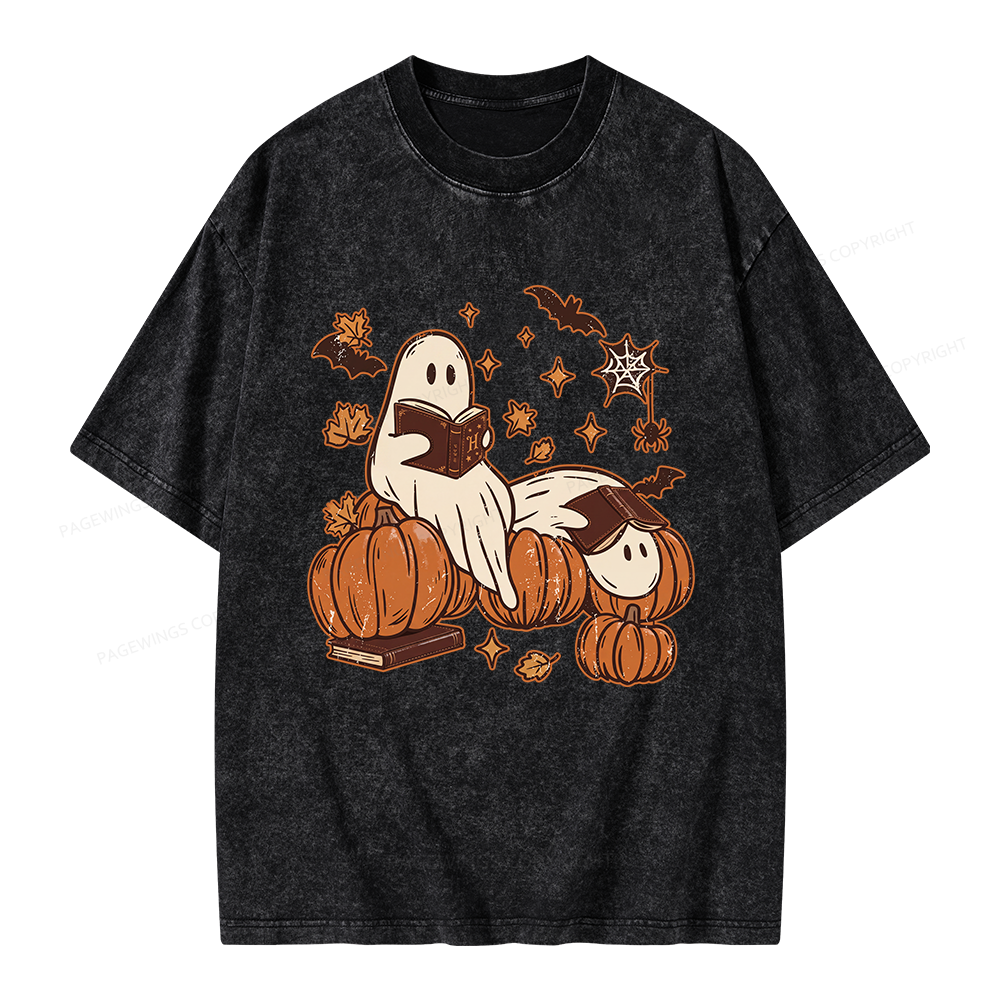 Pagewings Ghost Reading Unisex Washed T-shirt