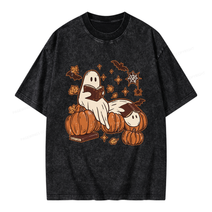 Pagewings Ghost Reading Unisex Washed T-shirt