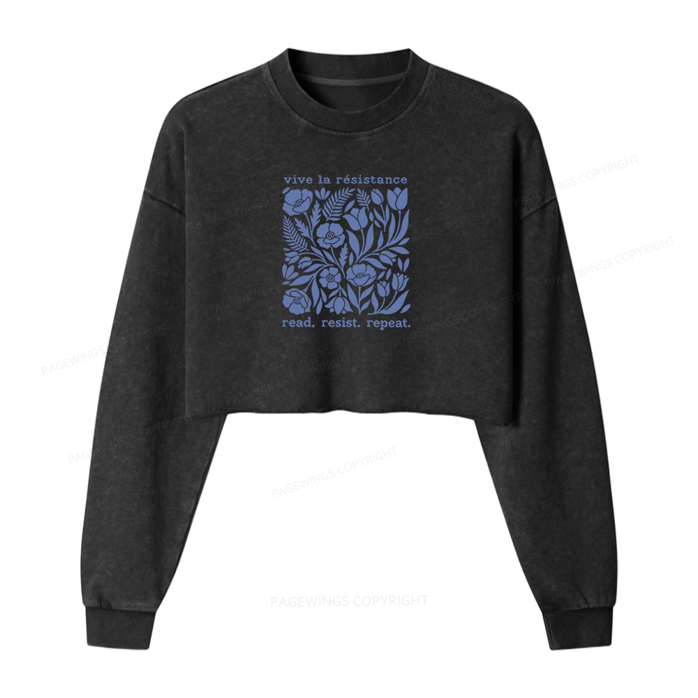 Pagewings Read Resist Repeat 16414 Bookish Washed Crop Sweatshirt