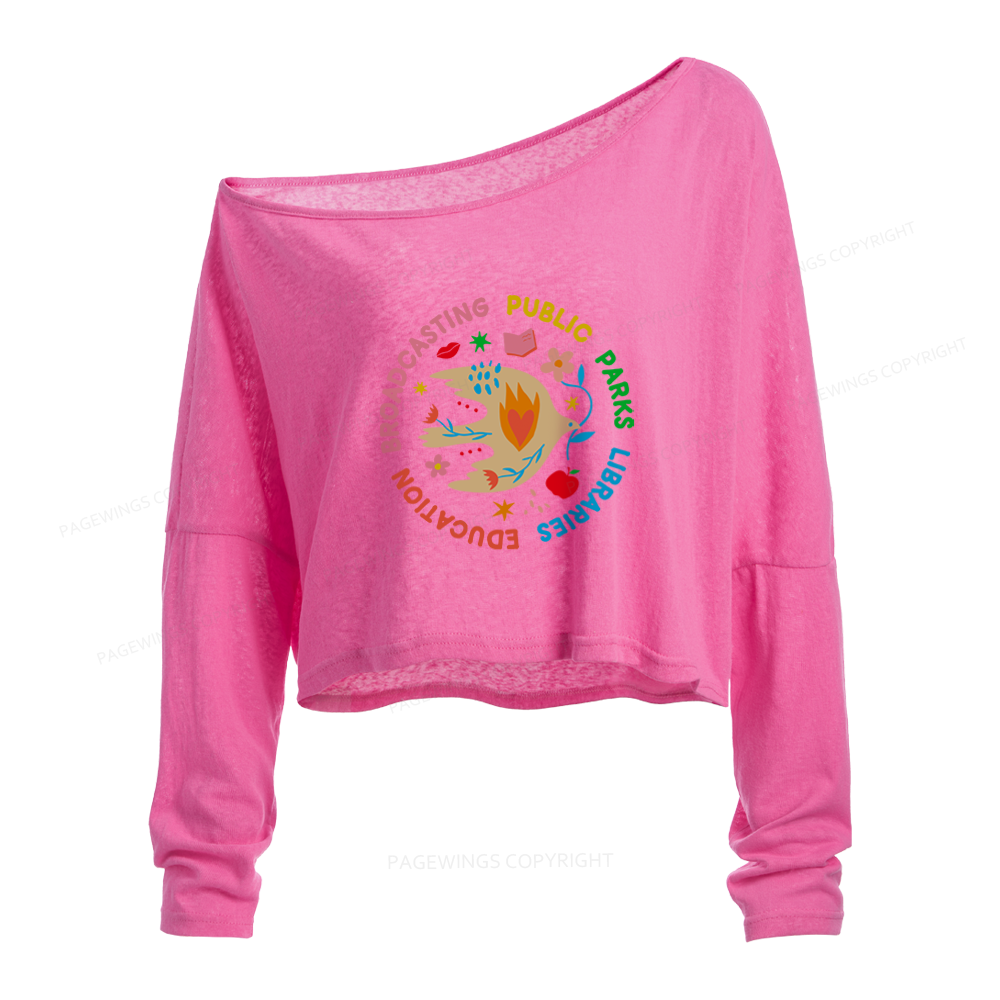 Pagewings Public Libraries Slouchy Long Sleeve Off Shoulder T-shirts