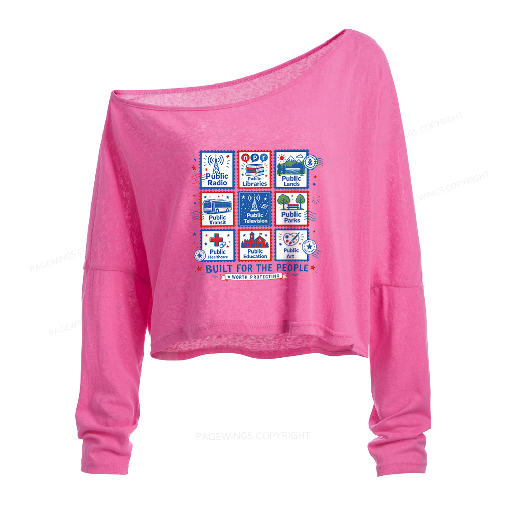 Pagewings Public Libraries Slouchy Long Sleeve Off Shoulder T-shirts