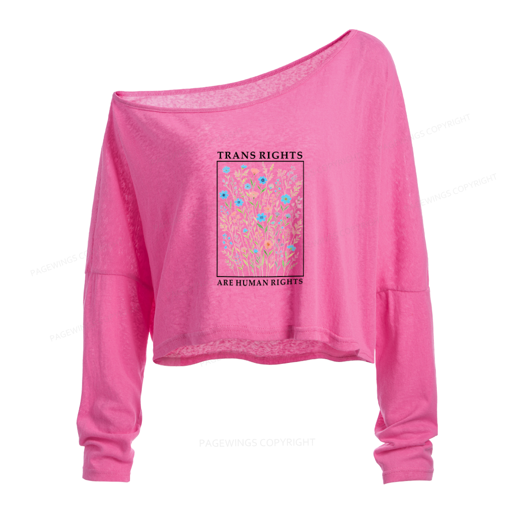 Pagewings Trans Rights Slouchy Long Sleeve Off Shoulder T-shirts