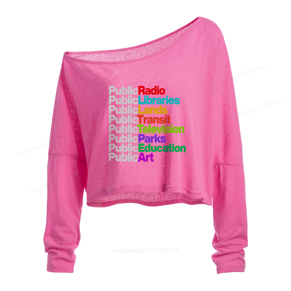 Pagewings Public Libraries Slouchy Long Sleeve Off Shoulder T-shirts