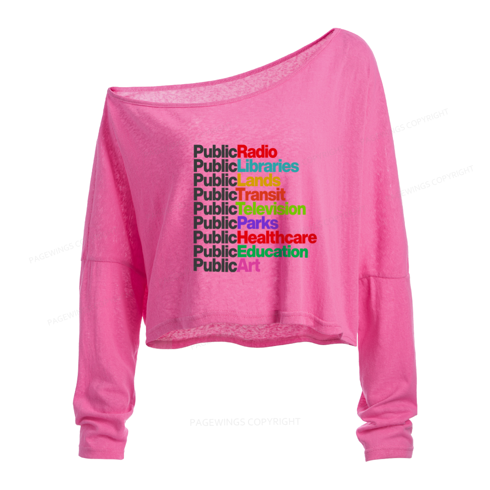 Pagewings Personalized Public Libraries Slouchy Long Sleeve Off Shoulder T-shirts