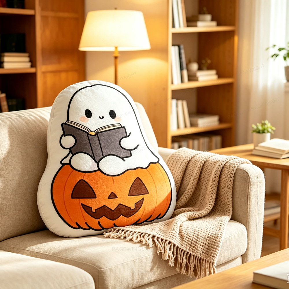 Pagewings Bookish Ghost Shaped Throw Pillow