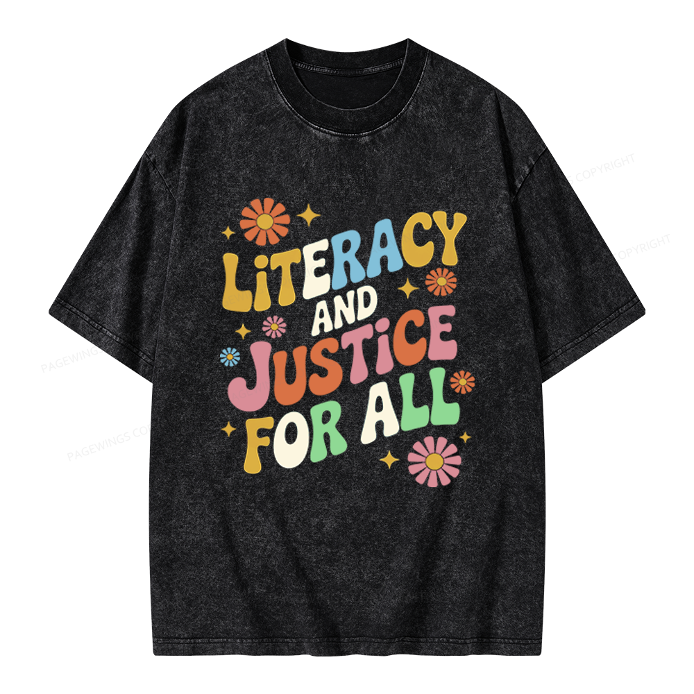 Pagewings Literacy And Justice For All Unisex Washed T-shirt