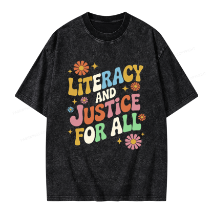 Pagewings Literacy And Justice For All Unisex Washed T-shirt