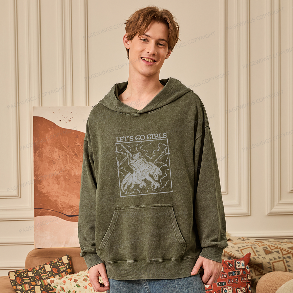 Pagewings Retro Dragon Rider Unisex Washed Hoodie