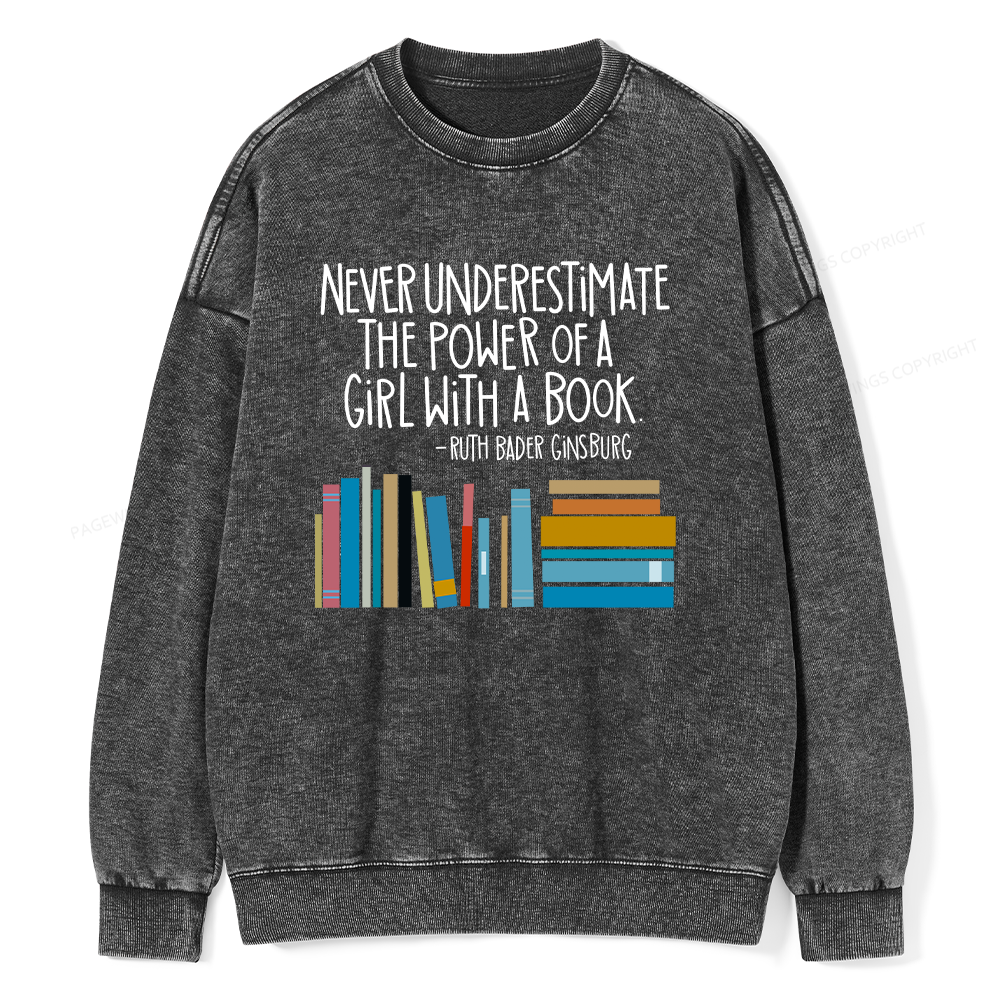 Pagewings Ruth Bader Ginsburg Girl with a Book Unisex Washed Sweatshirt