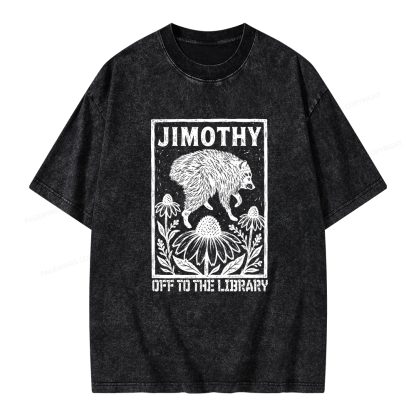 Pagewings Raccoon Meme Off To The Library Unisex Washed T-shirt