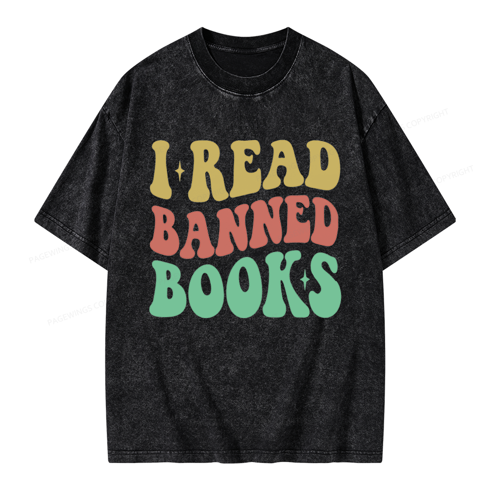 Pagewings Vintage I Read Banned Books Unisex Washed T-shirt