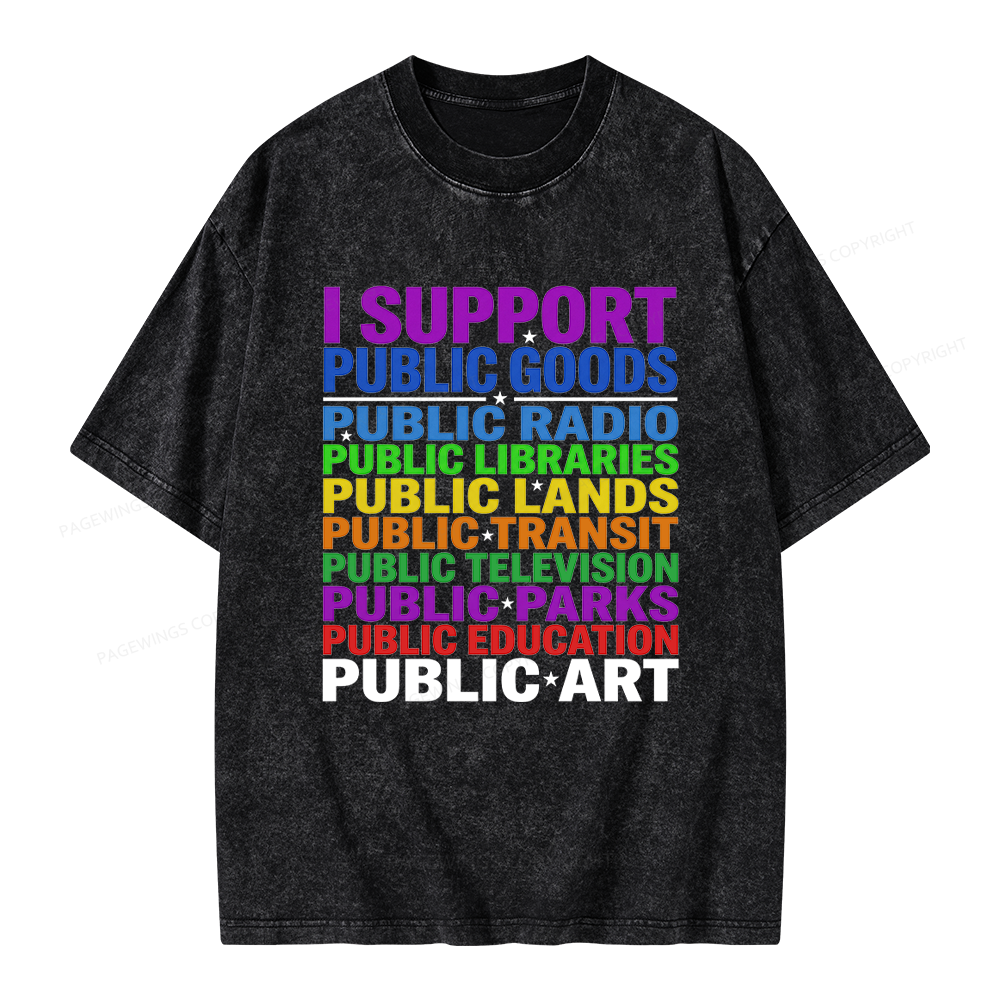 Pagewings I Support Public Libraries Unisex Washed T-shirt