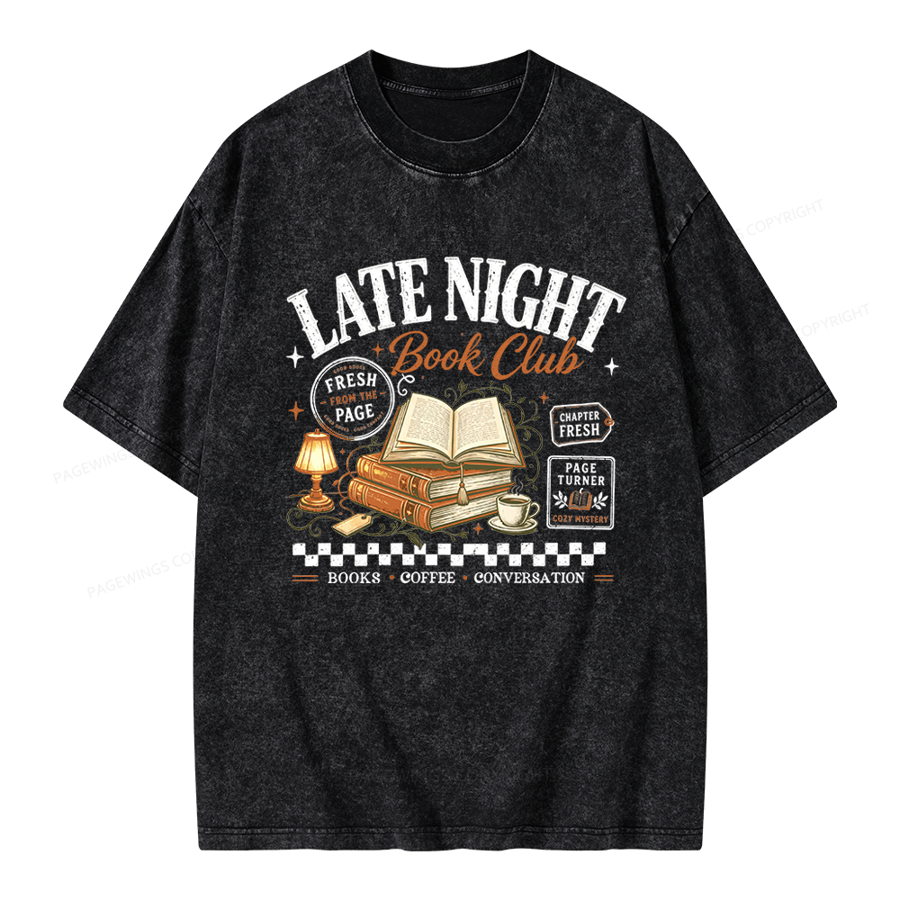Pagewings Late Night Book Club Unisex Washed T-shirt