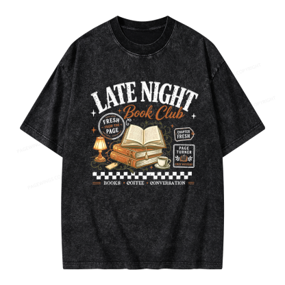 Pagewings Late Night Book Club Unisex Washed T-shirt