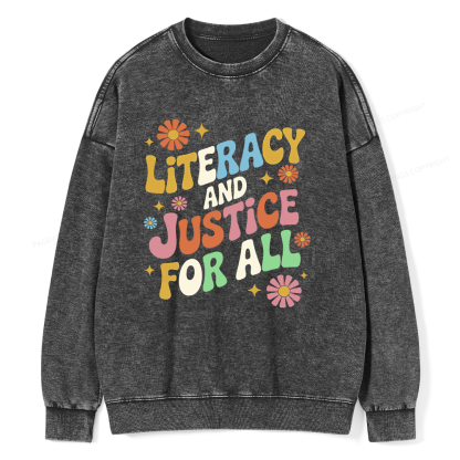 Pagewings Literacy And Justice For All Unisex Washed Sweatshirt