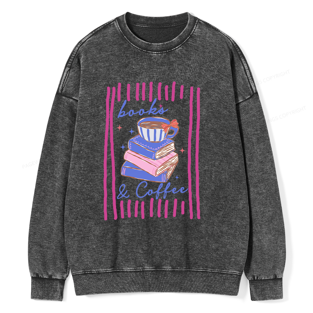 Pagewings Books and Coffee Unisex Washed Sweatshirt