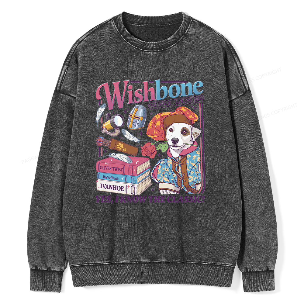 Pagewings Wishbone Dog Unisex Washed Sweatshirt