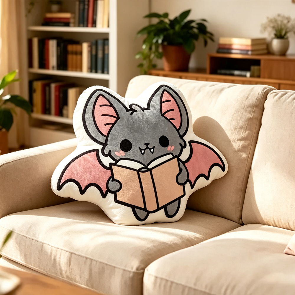 Pagewings Cute Reading Bat Pillow Shaped Throw Pillow