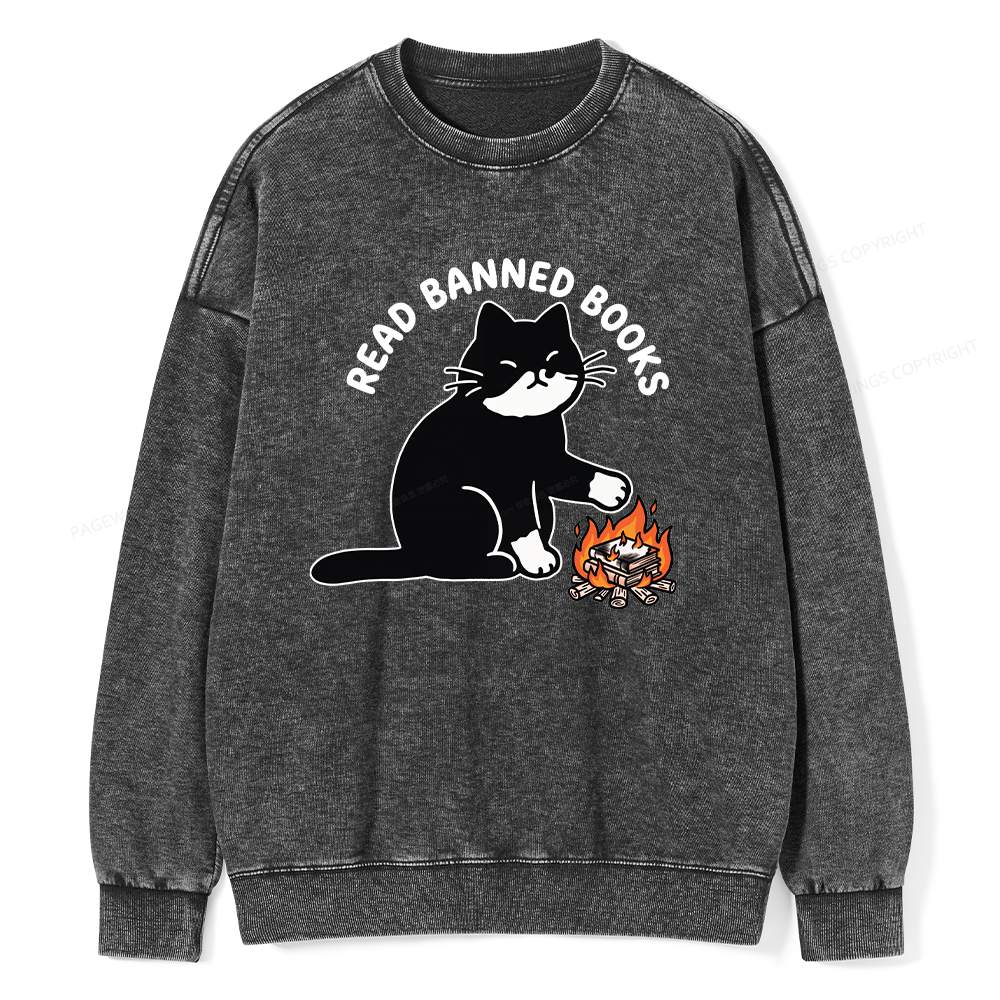 Pagewings Read Banned Books Unisex Washed Sweatshirt