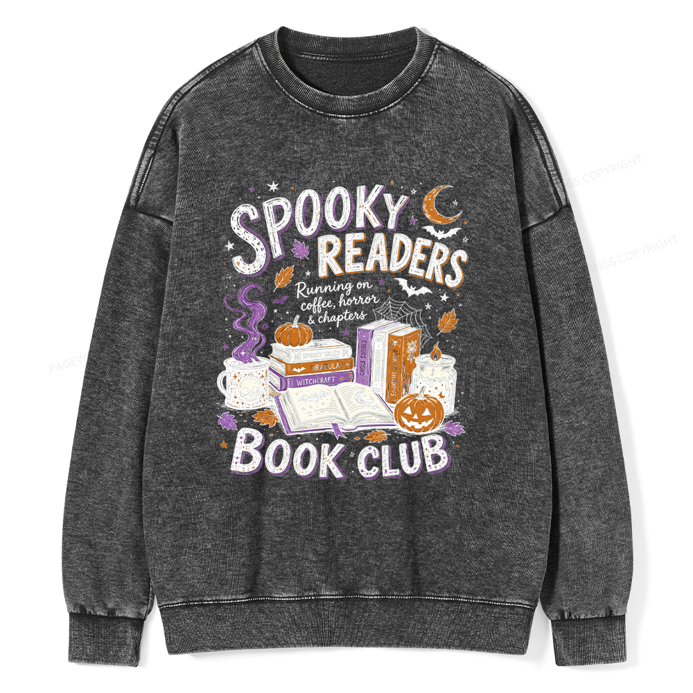 Pagewings Spooky Readers Book Club Unisex Washed Sweatshirt