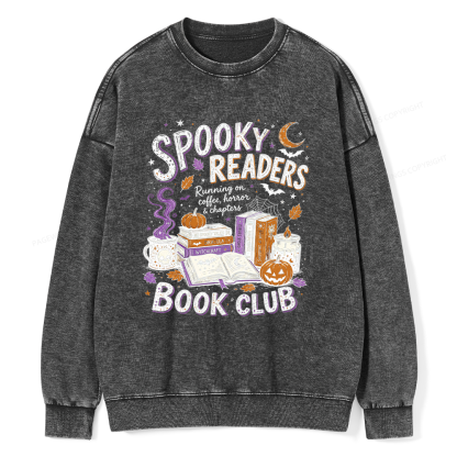 Pagewings Spooky Readers Book Club Unisex Washed Sweatshirt