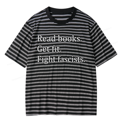 Pagewings Read Books Get Fit Fight Fascists Unisex Striped T-Shirt