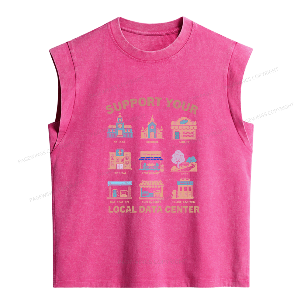 Pagewings Support Your Local Data Center Women's Washed Tank Top
