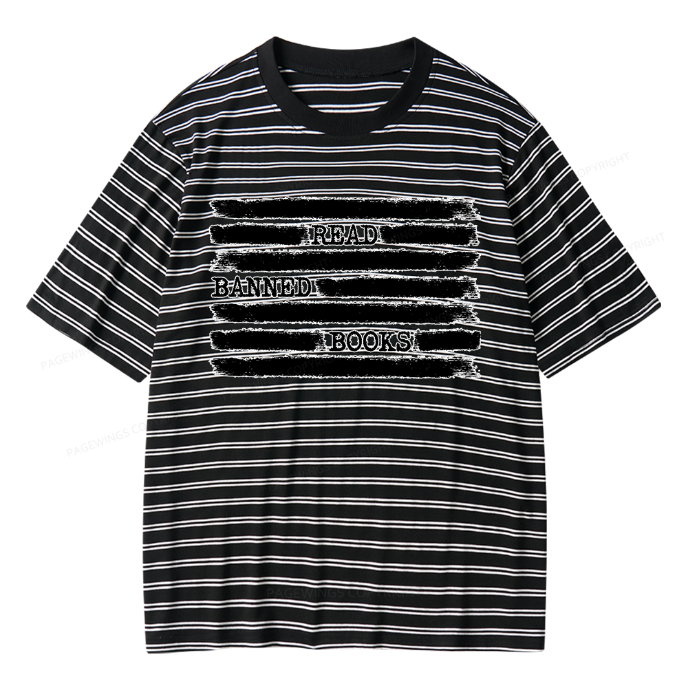 Pagewings Read Banned Books Bookworm Librarian Unisex Striped T-Shirt