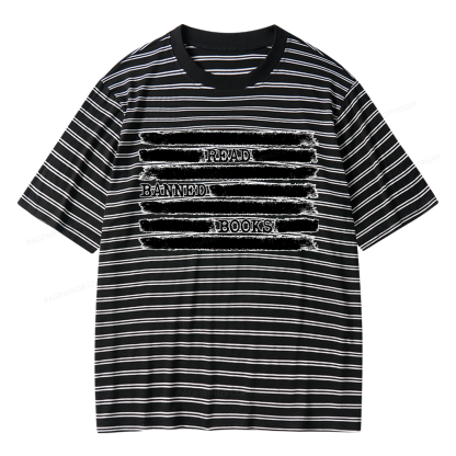Pagewings Read Banned Books Bookworm Librarian Unisex Striped T-Shirt