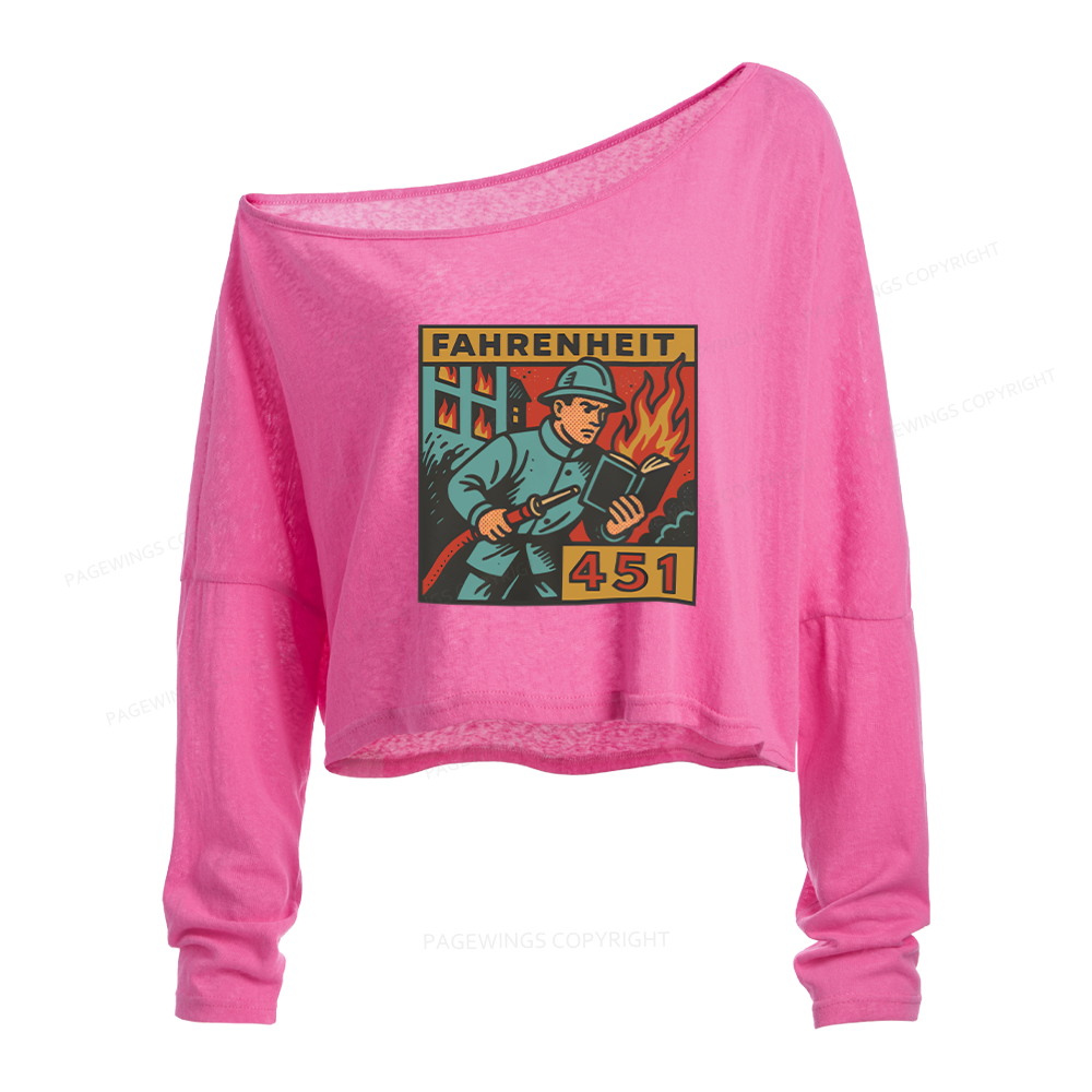 Pagewings Literature 451 Slouchy Long Sleeve Off Shoulder T-shirt