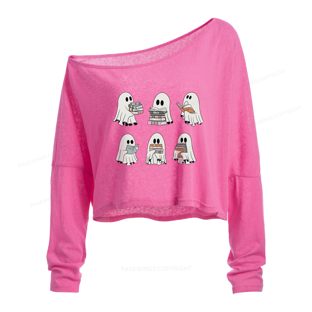 Pagewings Ghost Reading Slouchy Long Sleeve Off Shoulder T-shirt