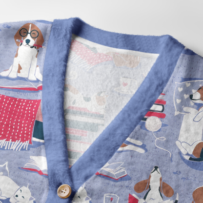 Pagewings Easily Distracted By Dogs And Books Light Knit Unisex Cardigan Sweaters