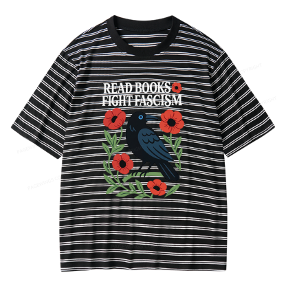 Pagewings Read Books Fight Fascism Unisex Striped T-Shirt